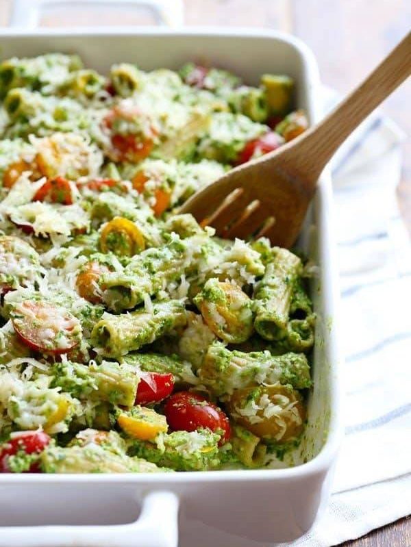 A picture of Healthy Baked Pesto Rigatoni