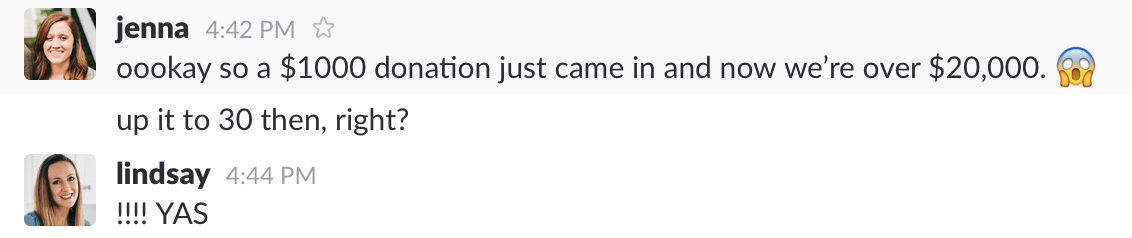 Conversation between Lindsay and Jenna.