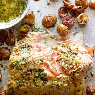 A picture of Sheet Pan Salmon with Dill Potatoes