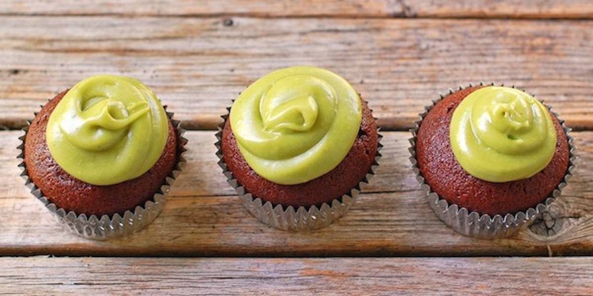Milk chocolate cupcakes with a sweet avocado buttercream.